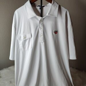 Peter Millar CROWN CRAFTED Golf Tennis Shirt Solid White Cherries Logo Men's‎ XL